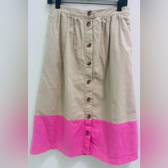 J. Crew Beige and Pink Midi Skirt Colorblock - Picture 1 of 5